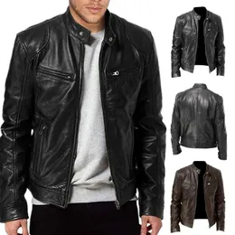 Herrvästar Läderjacka Zipper Cardigan Pocket Dekoration Vattentät motorcykel