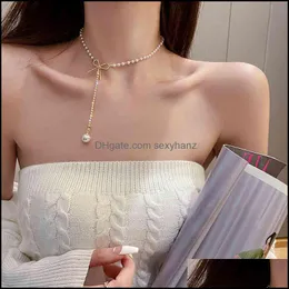 Pendant Necklaces & Pendants Jewelry Luxury Temperament Bow Long Pearl Tassel Necklace Light Godds Model 2021 Clavicle Chain Drop Delivery N
