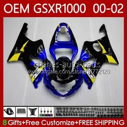 OEM Body kit For SUZUKI GSXR 1000 CC GSXR-1000 01-02 Bodywork 62No.11 GSXR1000 K2 1000CC 2001 2002 2002 GSX-R1000 GSX R1000 00 01 02 Injection mold Fairings blue yellow
