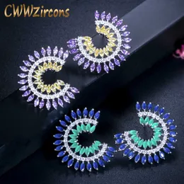 Snyggt två tonfärgad kubik zircon stor blå grön stud örhänge kvinnor mode varumärke öron smycken cz126 210714