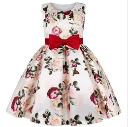 Sommar Barnens FF Kortärmad Dress Girl's Simple Ribbon Princess Kjol Neckline Färg Matchande Tråd Kjol