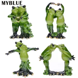 MyBlue Kawaii Ogród Zwierząt Żywica Para Lovers Frog Figurka Ślubna Miniatury Nordic Dom Room Dekoracja Akcesoria Dekoracje Prezent 210607