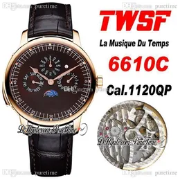 TWSF Patrimony Perpetual Kalendarz 6610C A1120 Automatyczny Zegarek Mężczyzna La Musique du Temps Rose Gold Brown Dial Black Leather Super Edition Zegarki PureTime C3