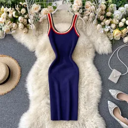 Neploe Contrast Color Summer Dress Stickad Fashion Bodycon Dresses Kvinnor Koreanska Sexiga Stretch High Waist Vestidos 210423