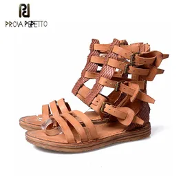 Prova Perfetto Lady Casual Summer Sandal Shoe Ankel Buckle Muffin Platform Cool 100% Real Leather Europe Style Shoes Sandals