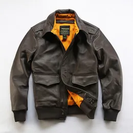 Mens A2 Bomber Jacket First Layer Cowhide Leather Casual Flight Suit