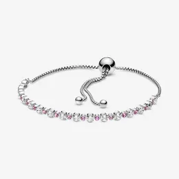 Gioielli firmati Bracciale in argento 925 Charm Bead fit Pandora Pink Clear Sparkle Slider Slider Bracciali Perline Charms stile europeo Perline Murano