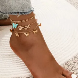 Gold Color Butterfly Bracelets Anklet Pendant Link Chain Bracelet for Women Punk Street Girl Party Jewelry