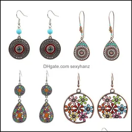 & Jewelryluxury Restoring Manual Eardrop Hollow Alloy Flower Earrings Dangle Bohemian Bling Shine Fl Crystal Chandelier Rhinestone Claw Diam