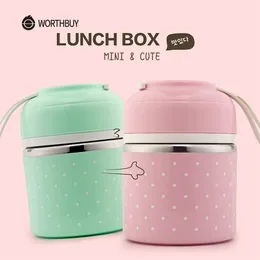 Worthbuy söt japansk lunchlåda för barn bärbar utomhus rostfritt stål Bento box läckagesäker matbehållare kök matlåda 211108