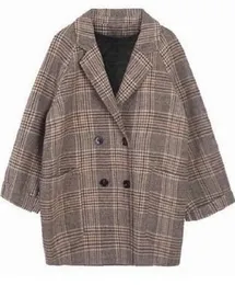Loose Plaid Wool Coat för Kvinnor Mode Lapel Slim Women's Jackets Koreanska Höst Kvinna Kläder