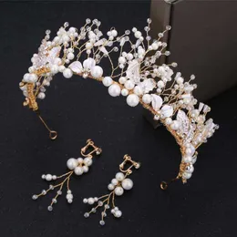 Forseven Handmade Kwiat Pałąk Korona Tiaras Długie Wisiorek Kolczyki Bridal Wedding Jewelry Set Kobiety Akcesoria Biżuteria JL H1022