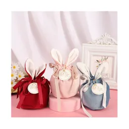 10 sztuk Wielkanocny Cute Rabbit Prezent Wrap Torby Velvet Walentynki Czekoladowy Cukierki Bag Wedding Birthday Party Jewelry Organizer W1