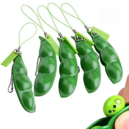 20121 NEWSETE DECOMPRESSION TOY TELEFONSTRAPS SQUEEZE Extrusion Bean Keychains Pea Sojabönn Keyring Edamame Fidget Leksaker Kids Gift