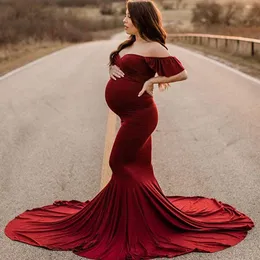 Maxi Mutterschaftskleid für Fotoshootings Nette sexy Mutterschaftskleider Fotografie Requisiten 2020 Frauen Schwangerschafts Kleid plus Größe Q0713