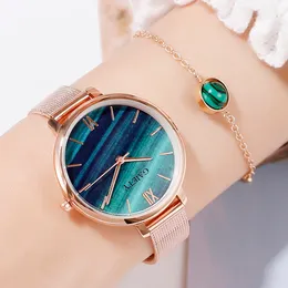 Gaiety 2 PCS Set Women Rose Gold Water Drill Armband Titta på smycken damer Kvinnlig timme Casual Quartz armbandsur