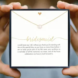 Pendant Necklaces IcareU Bridesmaid Love Pearl Necklace Wedding Propose Wish White Card Gift Box Gold Alloy Clavicle Short Chain Jewelry