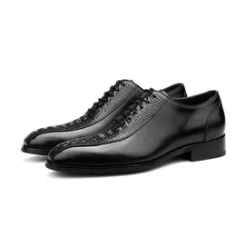 Большой размер EUR45 заостренный носок черный крокодил зерна свадебное платье обувь натуральная кожа выпускная обувь мужская деловая обувь