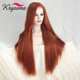 ファッションGlueless Copper Red Long Natural Straight Free Part Lace Front Wigs耐熱性合成髪のWig for WomenFactory Direct