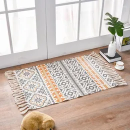 Carpets Retro Bohemian Hand Woven Cotton Linen Carpet Rug Bedside Geometric Floor Mat Living Room Bedroom Home Decor1