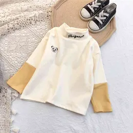 Gooporson Toddler Girl Fall Clothes Letter Cartoon Bear Embroidery High Collar Long Sleeve Shirt Kids Tops 210508