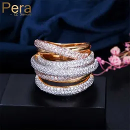 Pera роскошный знаменитый бренд дизайн 3 тона Дубай золотой кубический цирконий африканские большие женщины взаимодействие свадьба партия кольца палец R105 211217