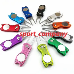 10 Colors Foldable Golf Divot Tool with Metal Aluminum Handle Golf Ball Tool Pitch Groove Cleaner Golf-Training Aids Golf Accessories Stainless Steel Green Fork