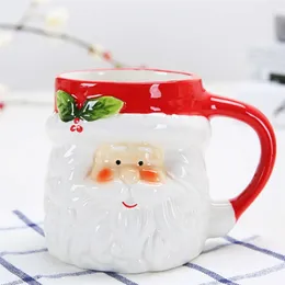 Kreativ 3d jul kaffe mugg söt santa claus snögubbe mjölk te café keramik bärbar europeisk gåva 210423