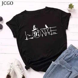 JCGO Frauen T-shirt Sommer Kurzarm Baumwolle Plus Größe 5XL Drucken Lustige Grafik T-shirts Frauen Casual O Hals Weibliche T-shirt tops 210324