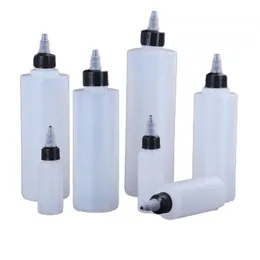Doldurulabilir şişe plastik beyaz düz omuz siyah yaka 30ml ila 500ml uç ağız kapağı boş esnek tutkal paketleme kabı şişeleri