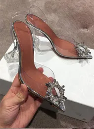 靴クリスタルPVCサンダル女性Begum Glass High Heels Shoes女性透明なシルバーポンプデザイナーウェディングサンダリアMujer 240229