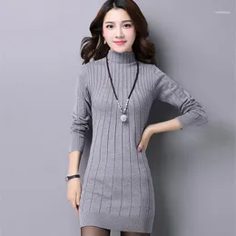 Wholesale-ファッション女性秋冬スリムセーター女性タートルネック長袖厚い中長いニットプルオーバーワンピースドレス1