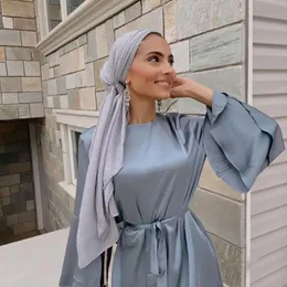 Etnisk Kläder Vestidos Robe Musulmane Longue Ramadan Eid Mubarak Muslim Mode Satin Klänningar för Kvinnor Abaya Dubai Turkiet Islam Hijab Dre