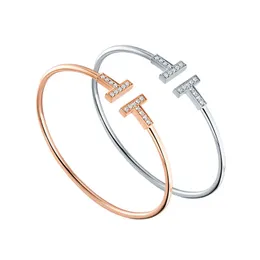 Braccialetti con ciondoli Versione coreana Doppia lettera T Apertura Micro Bracciale con diamanti Braccialetti dal design unico Accessori per gioielli XB068 P6OI