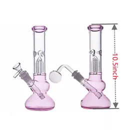 Dhl free Glass smoking pipe water Bong cheapest Dab Rig arms tree perc filter pink recycler ashcatcher bongs with oil burner pipe 10.5inch