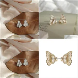 Brincos Jóias Jóias de Jóias Românticas Românticas de Zircão Cúbico Butterfly Brincho Double Color Metal Delicado para Mulheres Jóias de Jóias Droga de Casamento Del