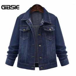 女性用ジャケットレディース卸売 -  Gibsie 5xl 4xlデニムジャケットレディースプラスサイズ2022秋の女性ヴィンテージターンダウンカラージーンズコートC