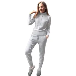 Taovk Women's Woolen Stickad kostym Högkrage Sweater + Byxor Lös Style Two-Piece Set Kvinnors Strikkad Kostym Tracksuit 210727