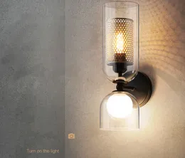 İskandinav Demir Net Cam Duvar Lambaları Modern LED Işık Sconce Cafe Koridor Koridor Başucu Yaratıcı Çift Kafa Armatürleri