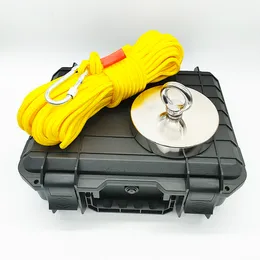 2000lbs Pull Force Single Sided D135mm Neodymium Rare Earth Magnet Fishing Kit with Yellow Black Plastic Case Rope for Salvage