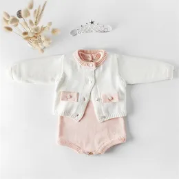 Completi per bambina Completi per bambina Born Pocket Cappotto in maglia + Pagliaccetti Completo Primavera Autunno Abbigliamento per bambine 0-2 anni 210521