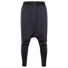 Mäns Hippie Harembyxor Män Streetwear Svart Grå Lösa Sweatpants Vår Höst Punk Låg Drop Crotch Byxor X9189 G0104