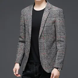 Męskie Garnitury Blazers Slim Casual Fashion Style Classic Marka Top Fit Grade Men 2021 Tweed Jacket Business Plaid Blazer Coats Mens Odzież
