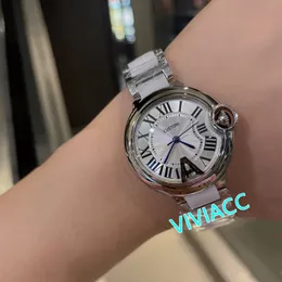 New Classic Women Roman Numerals Watches Stainless steel White Ceramic Wristwatch Female Geometric Quartz Clock 33mm