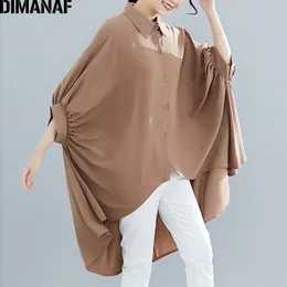 Dimanaf Plus 크기 여성 블라우스 셔츠 큰 크기 여름 레이디 탑스 튜닉 단단한 느슨한 캐주얼 배트 윙 여성 의류 5xl 6xl 2021 새로운 210317
