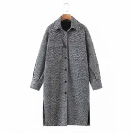 Merodi Women Winter Fashion Woolen Gray Za Coats Female Stylish Single Breasetd Thick Outwear Ladies Pockes Long Jackets Ovesize 211014