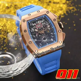 2022 A21J Automatic Mens Watch Rose Gold Skeleton Dial Big Date Blue Rubber Strap 7 Styles Sports Watches Wristwatches Puretime01 011-rgd4