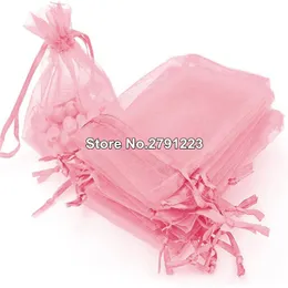 Confezione regalo 100Pcs Sacchetti di gioielli Imballaggio Drawable Pink Organza 7x9 9x12 10x15 13x18 Bustina Decorazioni di nozze Nave libera