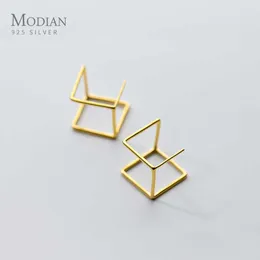 Geometryczny Cube Square Gold Color Stadniny Kolczyki Urok Luksusowy 925 Sterling Silver Earring Dla Kobiet Fine Jewelry 210707
