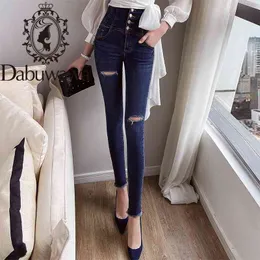 Dabuwawa sexig hål skinny denim jeans kvinnor höga midja knappar streetwear byxor byxor mode kvinnlig penna jeans do1alj002 210520